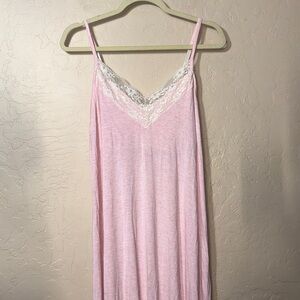 Soma jersey knit lace trim pink heather built in bra night gown size medium